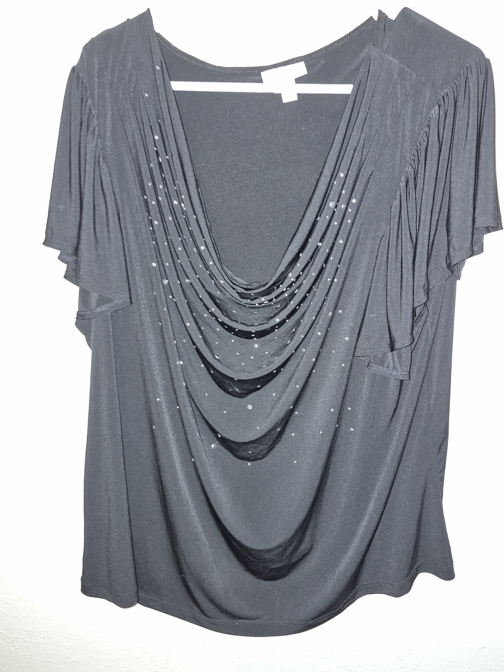 Fashion Bug Black Draped Cowl Neck Top with Sparkle
